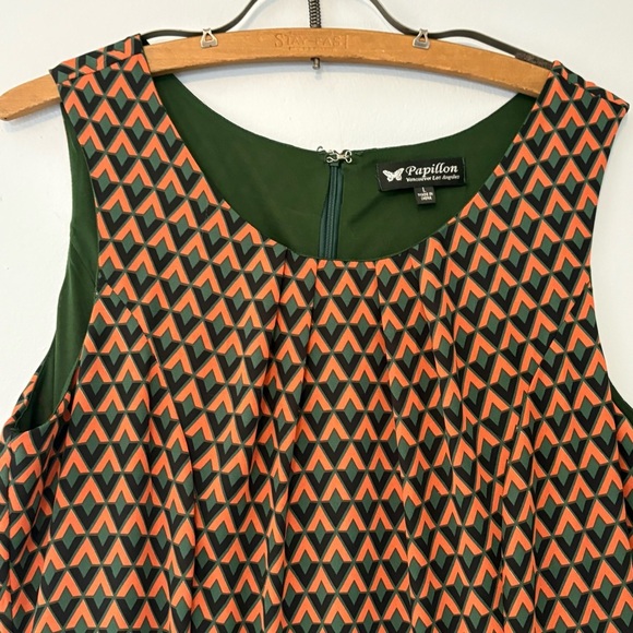 Papillon Geometric Print Fit and Flare Dress Size Large Orange Sleeveless - Picture 3 of 12